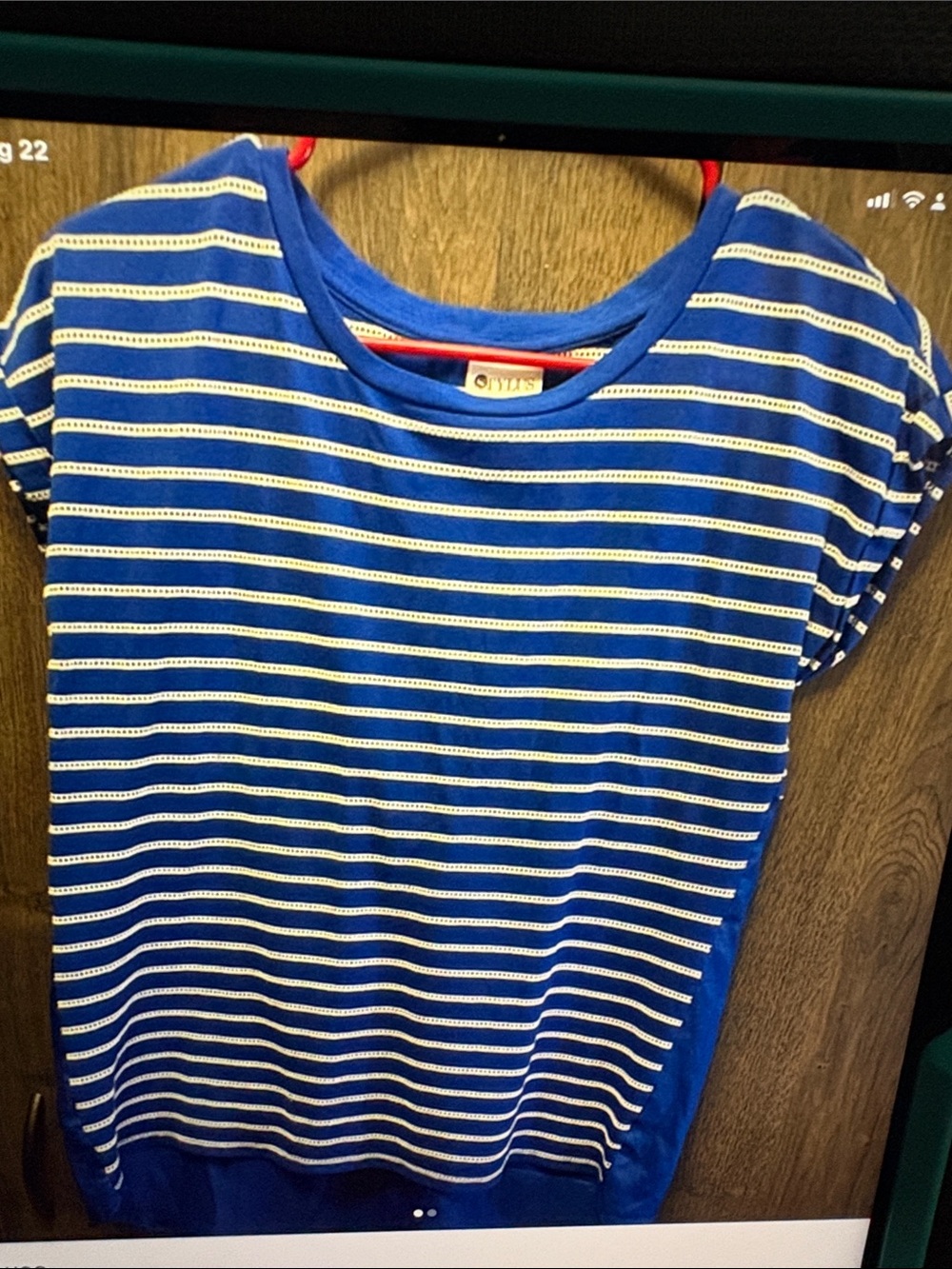 STYLUS Royal Blue and White Striped Short Sleeve Top